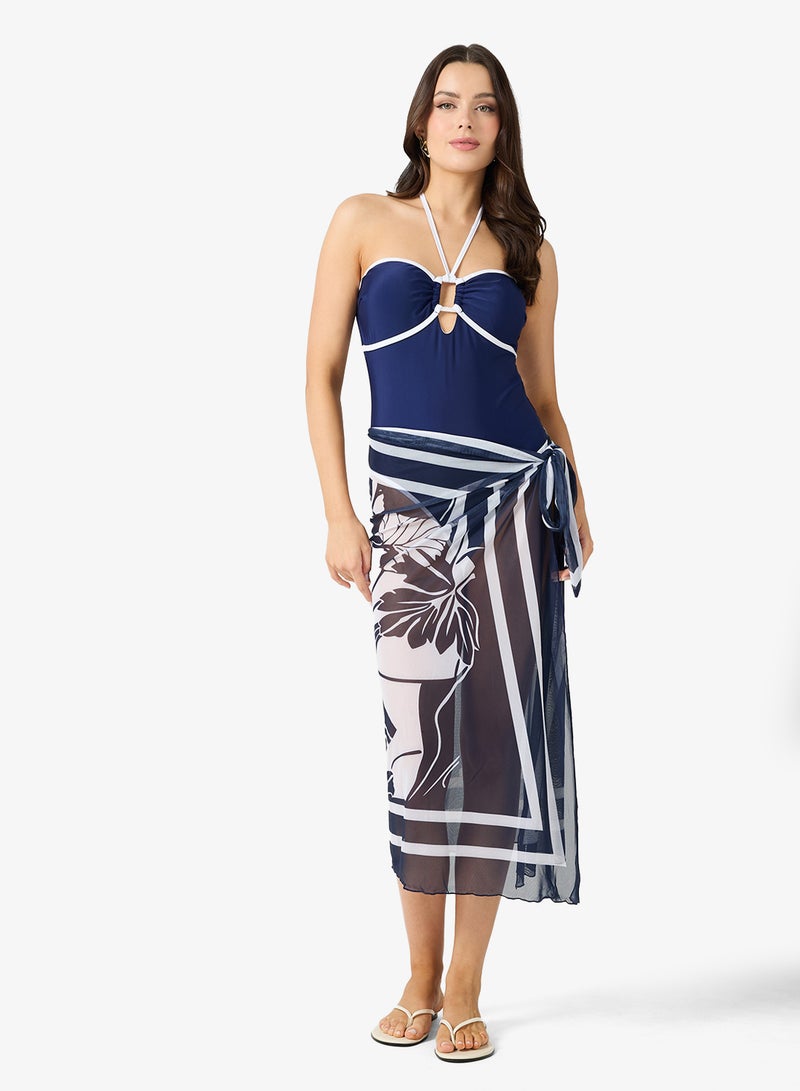 جينجر قطعتان ملابس سباحة مع غطاء بتصميم زهور وسارونج - Image 5